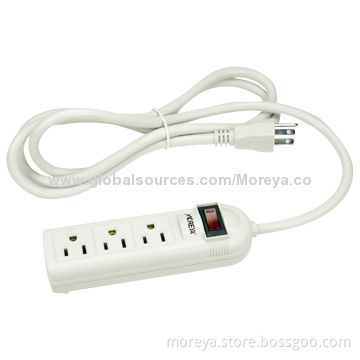 US Power Strip with 3 Socket Outlets, 1.8m Extension Cord, Surge/Overload Protector
